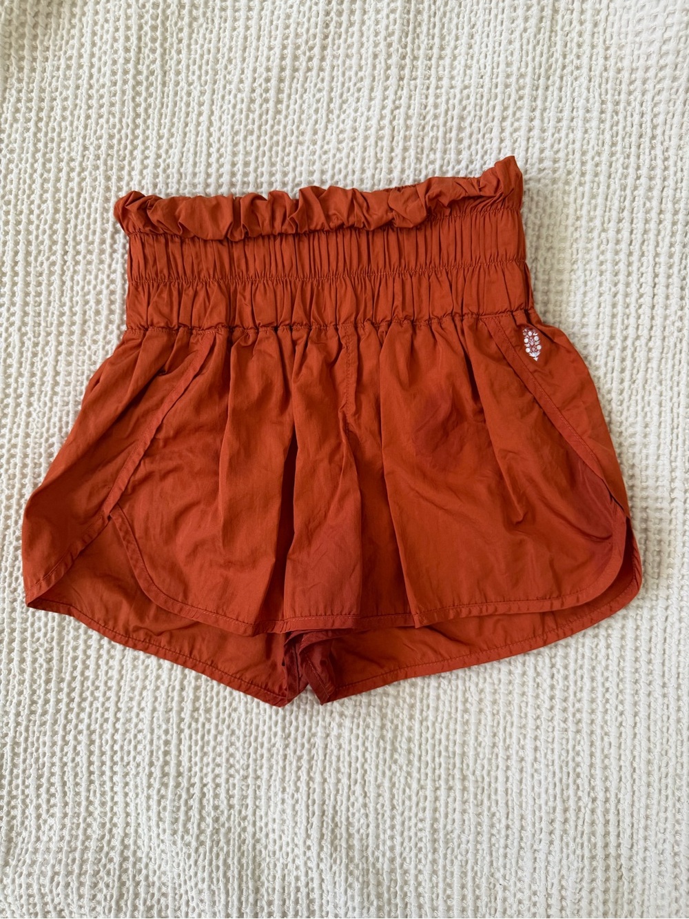Free People High-Waist Smocked Rust Orange Shorts